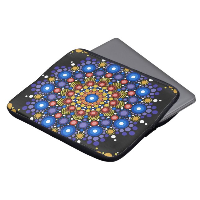 Floral Fractal Art Dotted Retro Mandala Laptop Sleeve (Front Top)