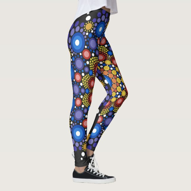 Floral Fractal Art Dotted Retro Mandala Leggings (Right)