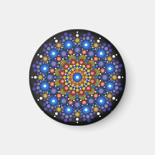 Floral Fractal Art Dotted Retro Mandala Magnet