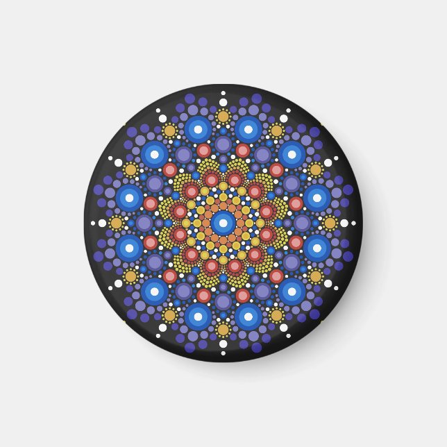 Floral Fractal Art Dotted Retro Mandala Magnet (Front)