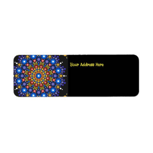 Floral Fractal Art Dotted Retro Mandala Return Address Label