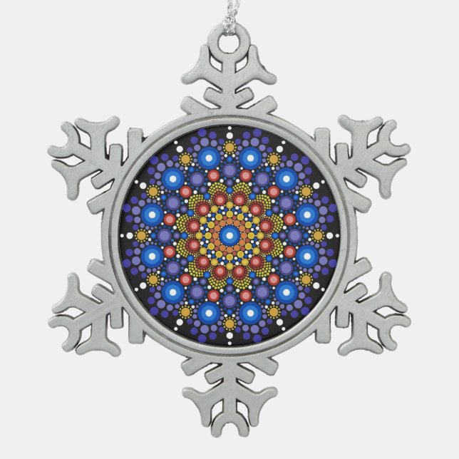 Floral Fractal Art Dotted Retro Mandala Snowflake Pewter Christmas Ornament (Front)