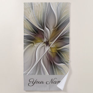 Floral Fractal, Fantasy Flower Earth Colours Name Beach Towel