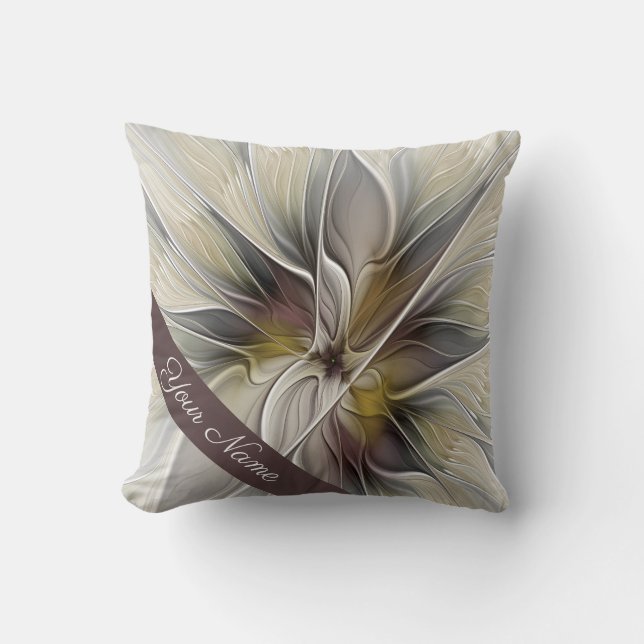Floral Fractal, Fantasy Flower Earth Colours Name Cushion (Front)