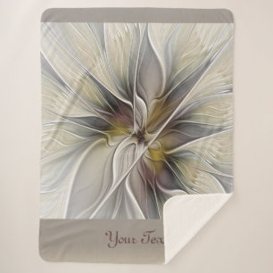 Floral Fractal, Fantasy Flower Earth Colours Text Sherpa Blanket