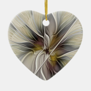 Floral Fractal, Fantasy Flower with Earth Colors Ceramic Ornament
