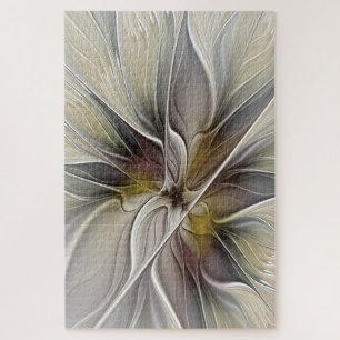 Floral Fractal, Fantasy Flower with Earth Colors Jigsaw Puzzle
