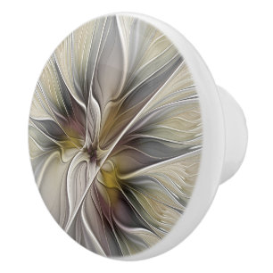 Floral Fractal, Fantasy Flower with Earth Colours Ceramic Knob