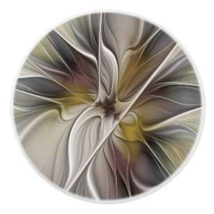 Floral Fractal, Fantasy Flower with Earth Colours Ceramic Knob