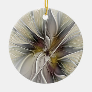 Floral Fractal, Fantasy Flower with Earth Colours Ceramic Ornament