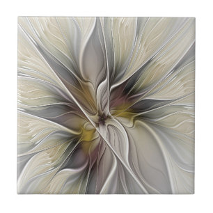 Floral Fractal, Fantasy Flower with Earth Colours Ceramic Tile