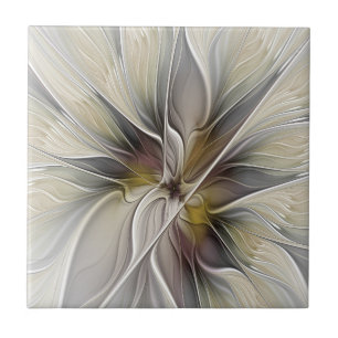 Floral Fractal, Fantasy Flower with Earth Colours Ceramic Tile