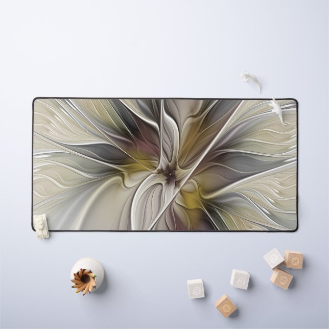 Floral Fractal, Fantasy Flower with Earth Colours Desk Mat (Kids Table)