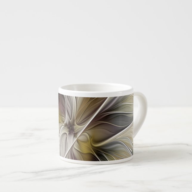 Floral Fractal, Fantasy Flower with Earth Colours Espresso Cup (Front Right)