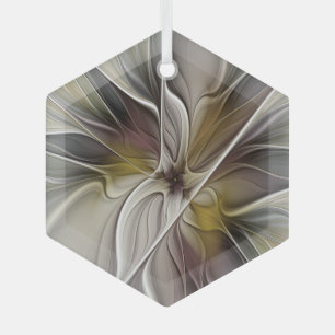 Floral Fractal, Fantasy Flower with Earth Colours Glass Tree Decoration