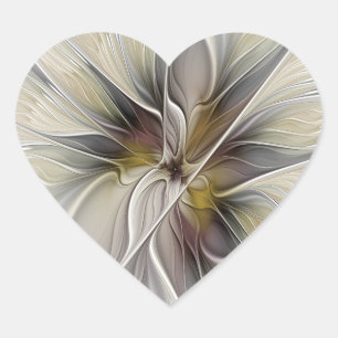 Floral Fractal, Fantasy Flower with Earth Colours Heart Sticker