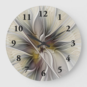 Floral Fractal, Fantasy Flower with Earth Colours Large Clock
