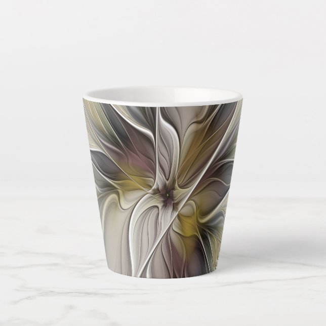 Floral Fractal, Fantasy Flower with Earth Colours Latte Mug (Front)