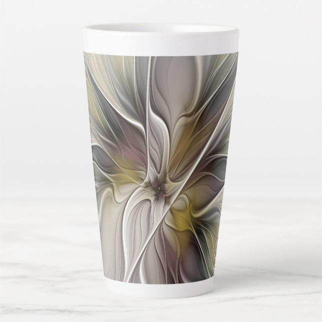 Floral Fractal, Fantasy Flower with Earth Colours Latte Mug (Front)