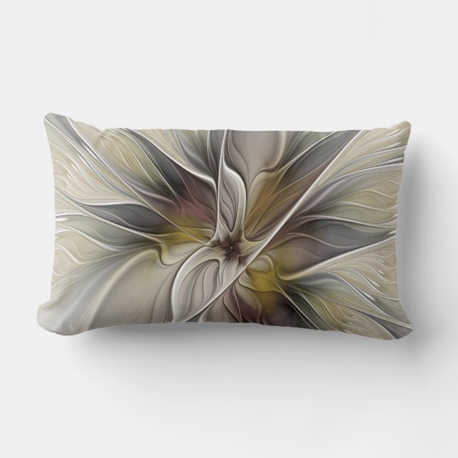 Floral Fractal, Fantasy Flower with Earth Colours Lumbar Cushion (Front)