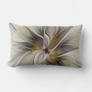 Floral Fractal, Fantasy Flower with Earth Colours Lumbar Cushion