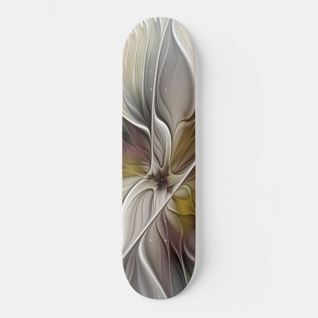 Floral Fractal, Fantasy Flower with Earth Colours Skateboard (Front)