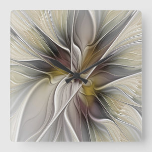 Floral Fractal, Fantasy Flower with Earth Colours Square Wall Clock