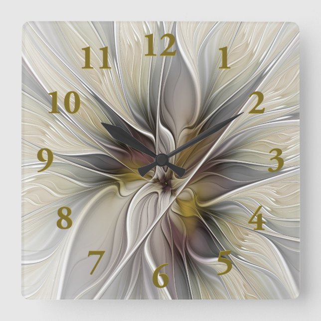 Floral Fractal, Fantasy Flower with Earth Colours Square Wall Clock (Front)