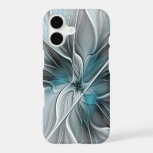 Floral Fractal Modern Abstract Flower Blue Gray