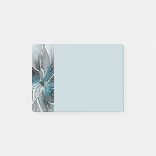 Floral Fractal Modern Abstract Flower Blue Gray Post-it Notes (Front)