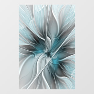Floral Fractal Modern Abstract Flower Blue Grey