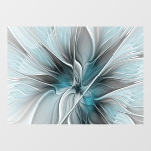 Floral Fractal Modern Abstract Flower Blue Grey
