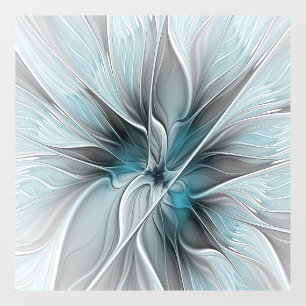 Floral Fractal Modern Abstract Flower Blue Grey