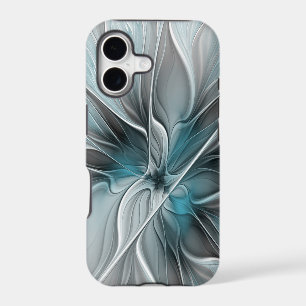 Floral Fractal Modern Abstract Flower Blue Grey