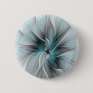 Floral Fractal Modern Abstract Flower Blue Grey 6 Cm Round Badge