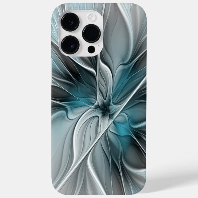 Floral Fractal Modern Abstract Flower Blue Grey Case-Mate iPhone Case (Back)