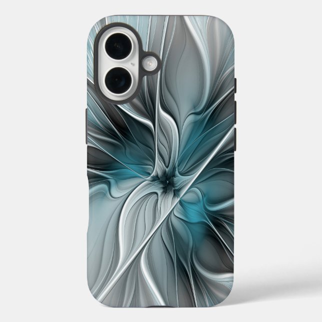 Floral Fractal Modern Abstract Flower Blue Grey Case-Mate iPhone Case (Back)