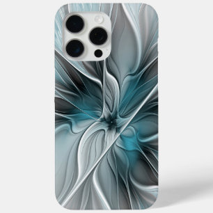 Floral Fractal Modern Abstract Flower Blue Grey iPhone 15 Pro Max Case