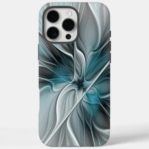 Floral Fractal Modern Abstract Flower Blue Grey iPhone 16 Pro Max Case