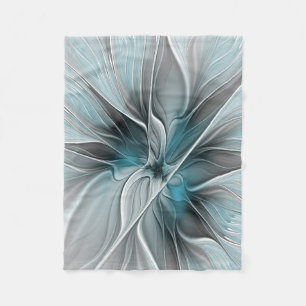 Floral Fractal Modern Abstract Flower Blue Grey Fleece Blanket
