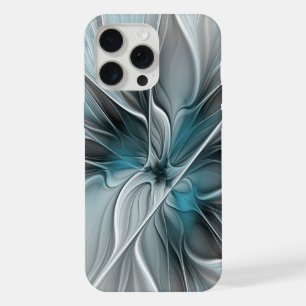 Floral Fractal Modern Abstract Flower Blue Grey iPhone 15 Pro Max Case