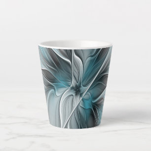 Floral Fractal Modern Abstract Flower Blue Grey Latte Mug