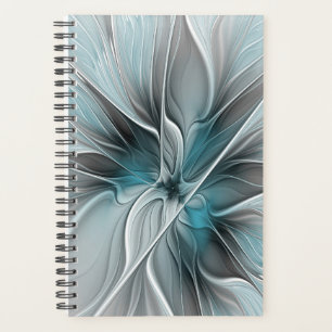 Floral Fractal Modern Abstract Flower Blue Grey Planner