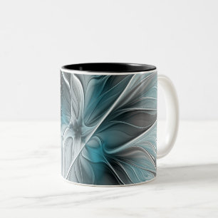 Floral Fractal Modern Abstract Flower Blue Grey Two-Tone Coffee Mug