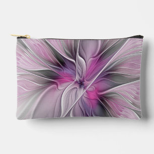 Floral Fractal Modern Abstract Flower Pink Grey Accessory Pouch