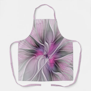Floral Fractal Modern Abstract Flower Pink Grey Apron