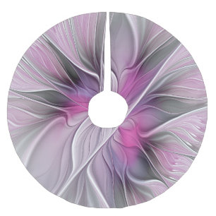 Floral Fractal Modern Abstract Flower Pink Grey Brushed Polyester Tree Skirt
