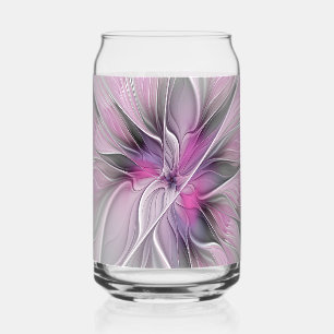 Floral Fractal Modern Abstract Flower Pink Grey Can Glass