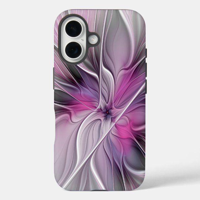 Floral Fractal Modern Abstract Flower Pink Grey Case-Mate iPhone Case (Back)