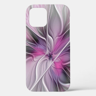 Floral Fractal Modern Abstract Flower Pink Grey iPhone 12 Pro Case